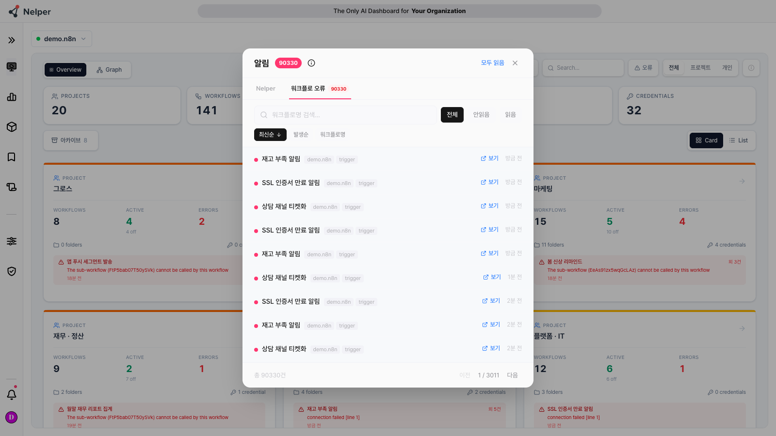 워크플로 오류 알림